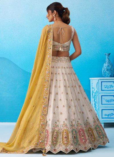 
                            Tissue Cream Sequins Designer Lehenga Choli