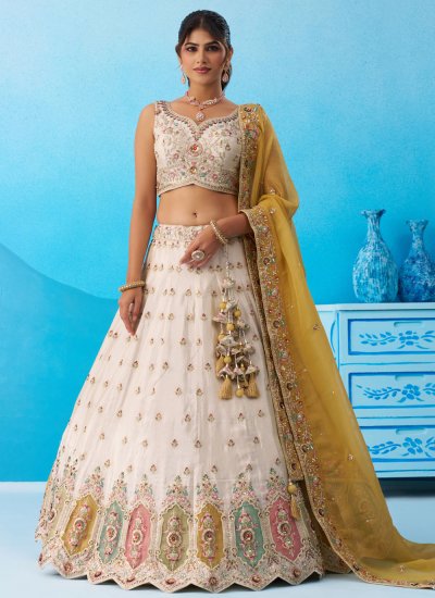 Tissue Cream Sequins Designer Lehenga Choli