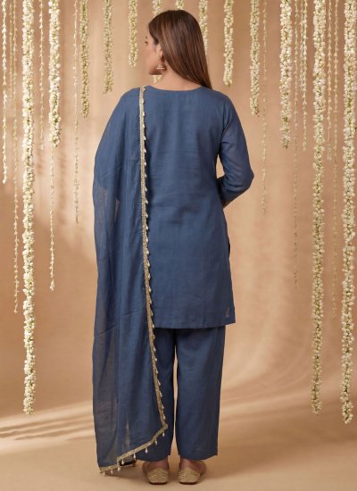 
                            Tissue Embroidered Blue Readymade Salwar Kameez