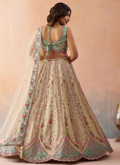 
                            Tissue Embroidered Designer Lehenga Choli in Cream