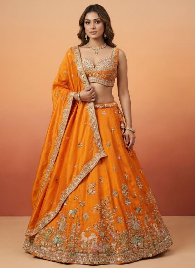 Tissue Embroidered Lehenga Choli in Orange Colour