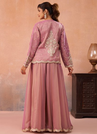 
                            Tissue Embroidered Palazzo Salwar Suit in Pink