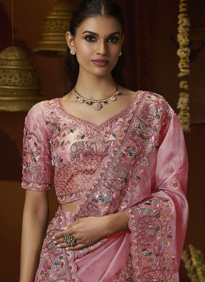 
                            Tissue Pink Saree