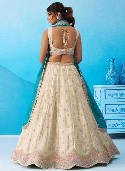 
                            Tissue Trendy Lehenga Choli in Cream