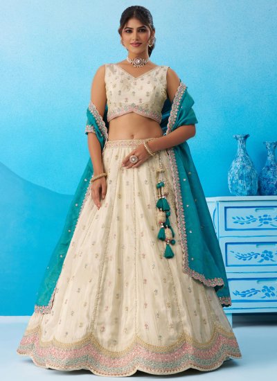 Tissue Trendy Lehenga Choli in Cream