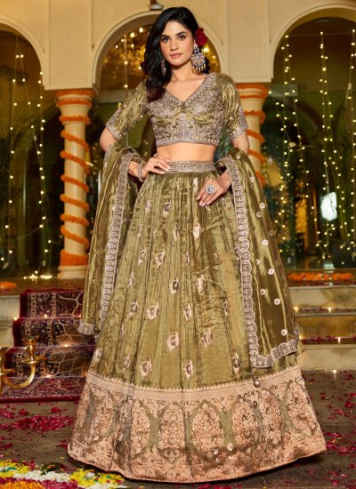Tissue Trendy Lehenga Choli in Green Colour