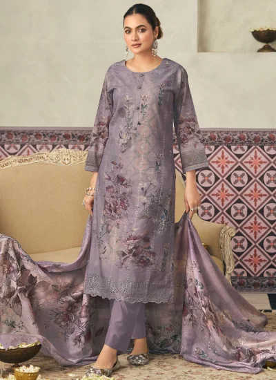Topnotch Violet Digital Print Cotton Lawn Pant Style Suit
