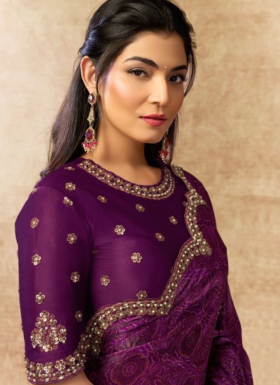 
                            Traditional Saree Sequins Satin Silk in Wine Colour