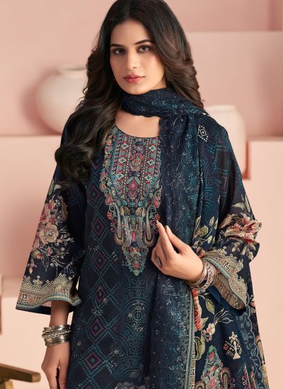 
                            Transcendent Cotton Lawn Digital Print Navy Blue Salwar Suit