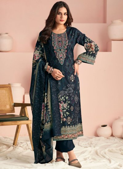 Transcendent Cotton Lawn Digital Print Navy Blue Salwar Suit