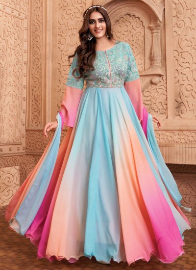 Transcendent Embroidered Multi Colour Readymade Gown