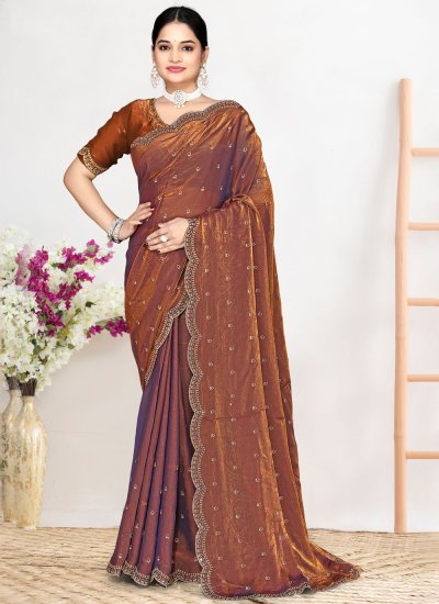 Transcendent Fandy Zircon Brown Contemporary Saree