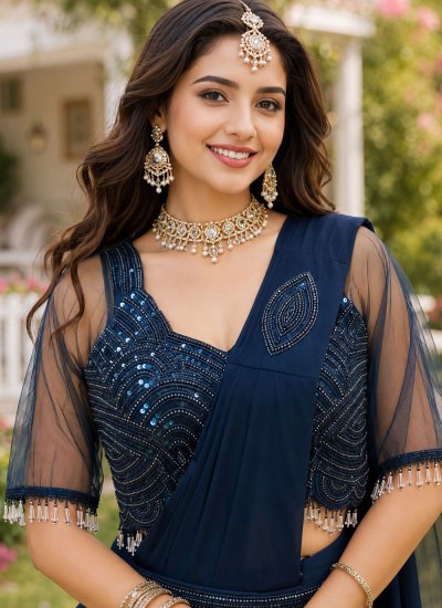 
                            Trendy Saree Embroidered Lycra in Navy Blue