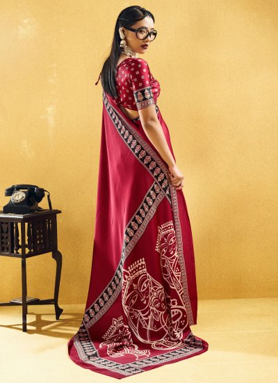 
                            Trendy Saree Print Satin in Maroon Colour