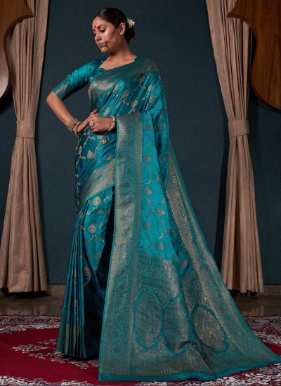 Trendy Saree Weaving Satin Silk in Teal Colour