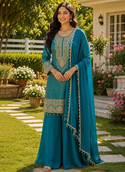 Turquoise Embroidered Engagement Salwar Kameez
