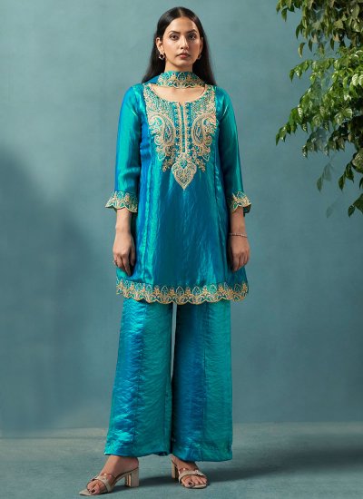 Turquoise Party Palazzo Salwar Kameez