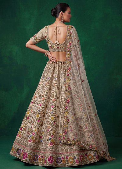 
                            Unique Silk Cream Sequins Readymade Lehenga Choli