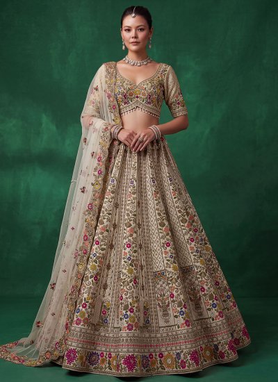 Unique Silk Cream Sequins Readymade Lehenga Choli