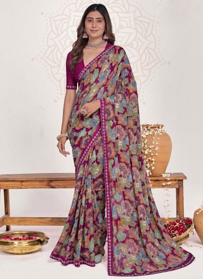 Urbane Georgette Multi Colour Trendy Saree