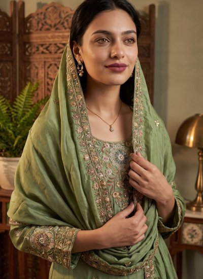 
                            Urbane Tissue Green Readymade Suit