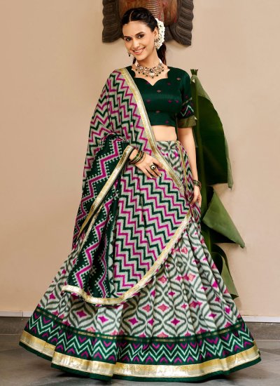 Urbane Tussar Silk Foil Print Multi Colour Designer Lehenga Choli