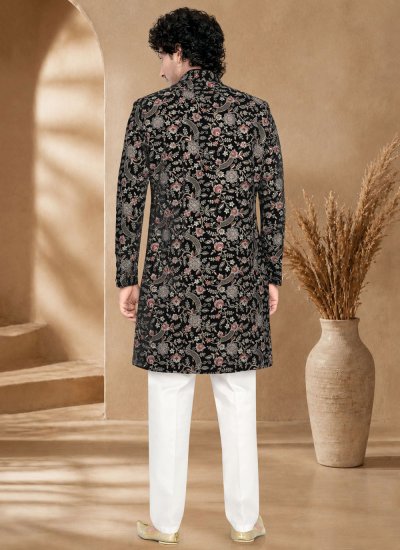 
                            Velvet Embroidered Black Indo Western