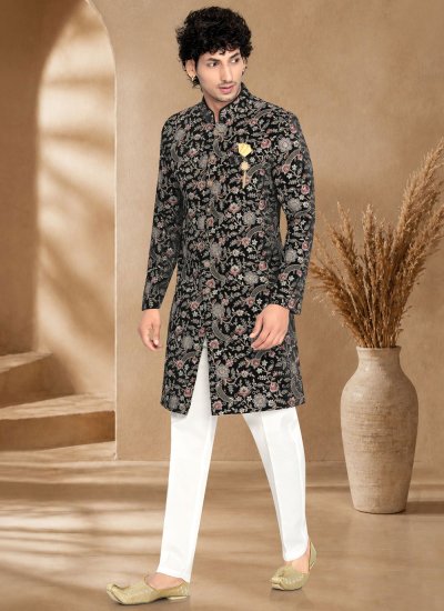 Velvet Embroidered Black Indo Western