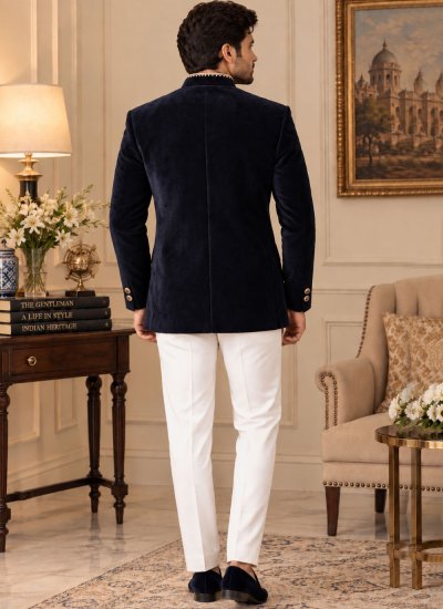
                            Velvet Navy Blue Jodhpuri Suit