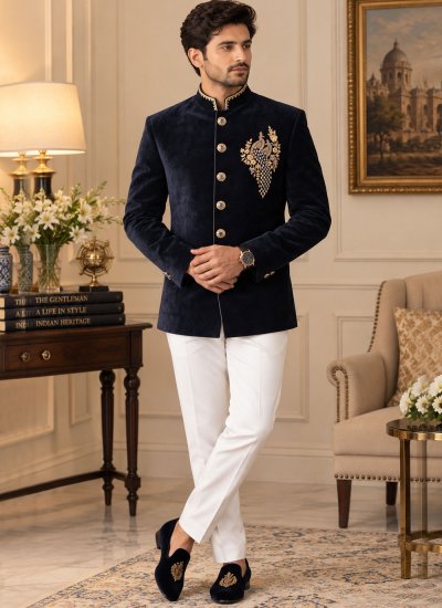 Velvet Navy Blue Jodhpuri Suit