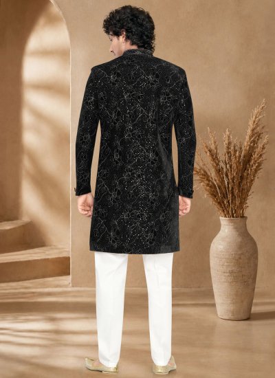 
                            Velvet Sequins Black Indo Western