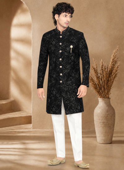 Velvet Sequins Black Indo Western