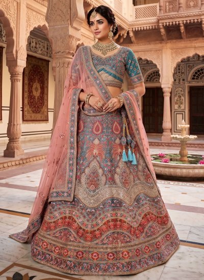 Velvet Sequins Multi Colour Designer Lehenga Choli