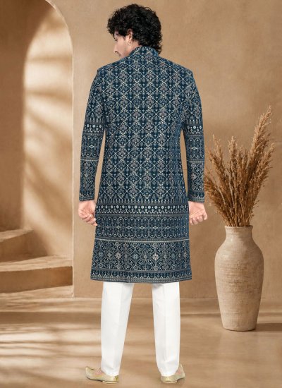 
                            Velvet Sherwani in Blue Colour