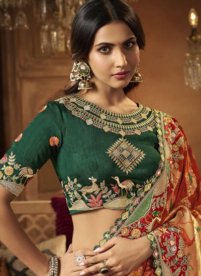 
                            Versatile Embroidered Orange Contemporary Saree