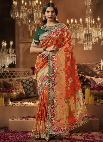 Versatile Embroidered Orange Contemporary Saree