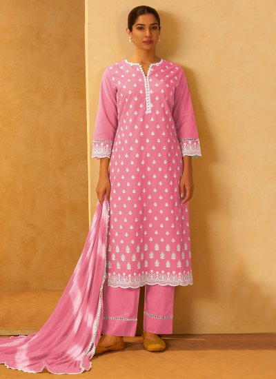 Versatile Pink Embroidered Cotton Readymade Salwar Suit