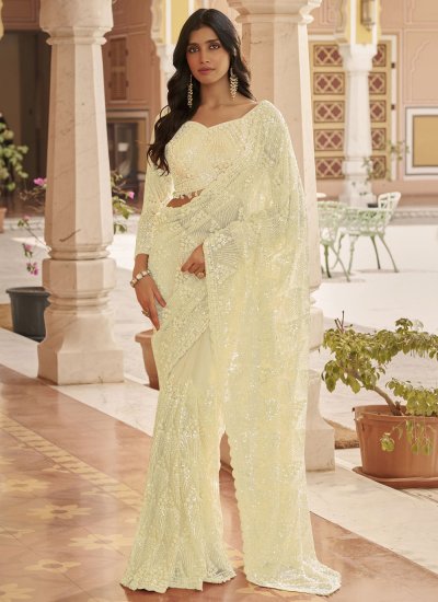 Vibrant Beads Cream Classic Saree