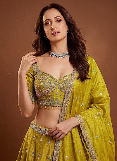 
                            Vibrant Beads Viscose Yellow A Line Lehenga Choli