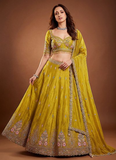 Vibrant Beads Viscose Yellow A Line Lehenga Choli