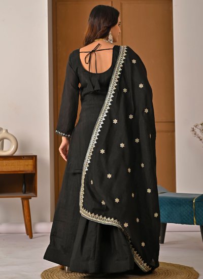 
                            Vichitra Silk Black Embroidered Palazzo Salwar Kameez