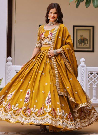 
                            Vichitra Silk Designer Lehenga Choli in Mustard Colour