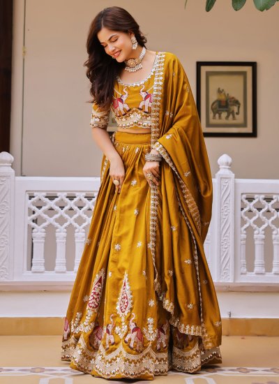 Vichitra Silk Designer Lehenga Choli in Mustard Colour
