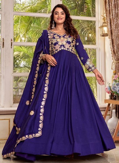 
                            Vichitra Silk Embroidered Designer Gown in Purple