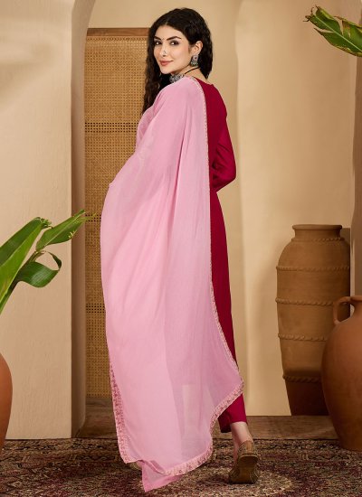 
                            Vichitra Silk Embroidered Hot Pink Readymade Salwar Suit