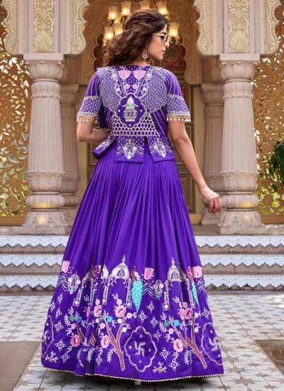 
                            Vichitra Silk Embroidered Purple Readymade Lehenga Choli