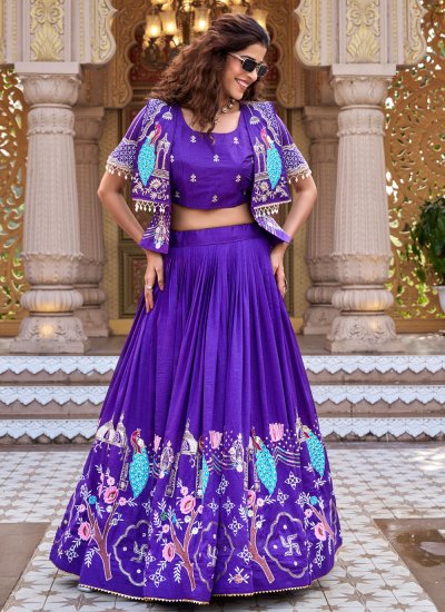 Vichitra Silk Embroidered Purple Readymade Lehenga Choli
