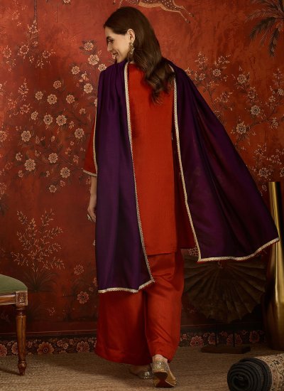 
                            Vichitra Silk Embroidered Salwar Kameez in Orange Colour