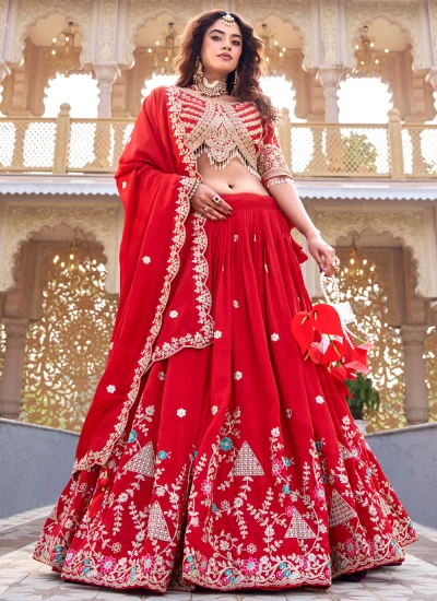 Vichitra Silk Readymade Lehenga Choli in Red