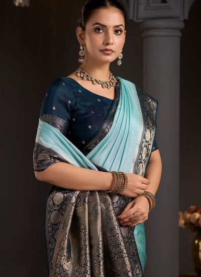 
                            Viscose Aqua Blue Classic Saree
